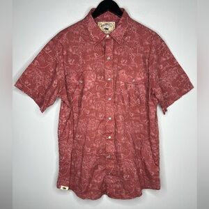 Western Aloha Pearl Snap Shirt XL USA Cowboy Hawaiian Western Rodeo Luau Cow BBQ